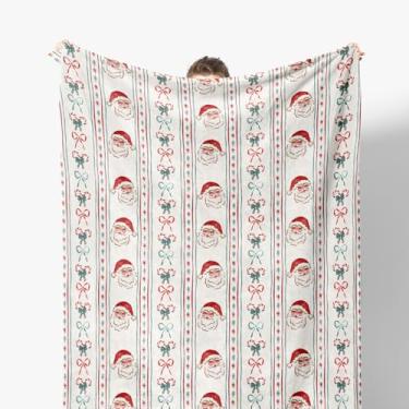 Imagem de Foritho Cobertor de Natal de Papai Noel, decoração de Natal, vermelho e verde feminino de Natal com arco de bengala doce, cobertores de Natal para sofá-cama, casa, quarto, sala de estar, decoração