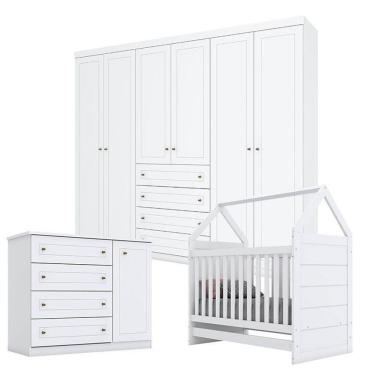Imagem de Quarto De Bebê Mississipi 6 Portas Com Berço Montessoriano Branco Hp - Henn