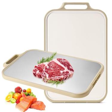 Imagem de Tábua de corte de titânio, tábua de corte dupla face para cozinha com titânio puro de grau alimentício e palha de trigo PP, fácil de limpar, design em pé