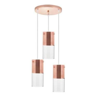 Imagem de Luminária Pendente Teto 3 Lampadas - Glamour - Rose Cobre - Bronzearte