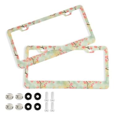 Imagem de SEHANY Molduras de placa de licença de flores florais coloridas, capas de moldura de placa de carro de alumínio à prova de ferrugem com orifícios elípticos e parafusos serve para veículos padrão dos