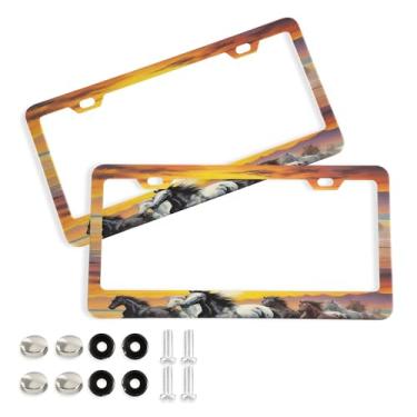 Imagem de SEHANY Molduras de placa de carro Majestic Running Horses, capa de alumínio à prova de ferrugem para placa de carro com furos elípticos e parafusos serve para acessórios de carro de tamanho padrão de