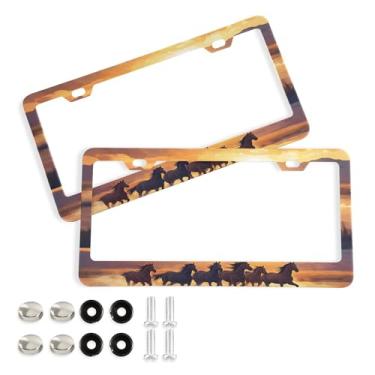 Imagem de SEHANY Molduras de placa de carro Majestic Running Horses, capa de alumínio à prova de ferrugem para placa de carro com furos elípticos e parafusos serve para acessórios de carro de tamanho padrão de