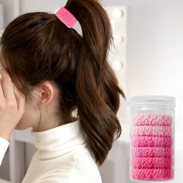 Imagem de Pacote com 6 elásticos de cabelo grosso para mulheres e homens, prendedores de rabo de cavalo elásticos para penteados diários, escritório, esportes, viagens (rosa gradiente aleatório)