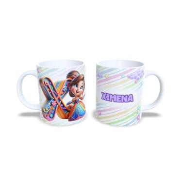 Imagem de caneca cerâmica 325 ml alfabeto princesas, todas as letras, nomes personalizados, Design Colorido com Flores (x)