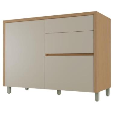 Imagem de Balcão Gabinete de Cozinha 1,20m 1 Porta 3 Gavetas 100% Mdf Madeirado/Off White