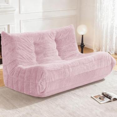 Imagem de Cansunna Bean Bag poltrona para sofá grande, pufe para adultos, lareira, espreguiçadeira, saco de feijão com espuma viscoelástica para casa, apartamento ou local de jogos (pelúcia rosa)