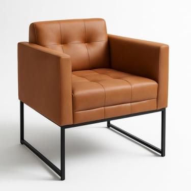 Imagem de Poltrona Decorativa Courino Corino Luxo Recepção Escritorio Sala Base De Aluminio Caramelo LVBR