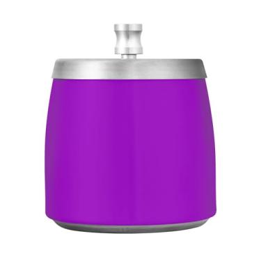 Imagem de Qilmy Cinzeiro de aço inoxidável liso violeta profundo de cor sólida com tampa - Cinzeiro de cigarro à prova de vento sem cheiro sem fumaça para casa, escritório, carro, pátio, varanda (uso interno e