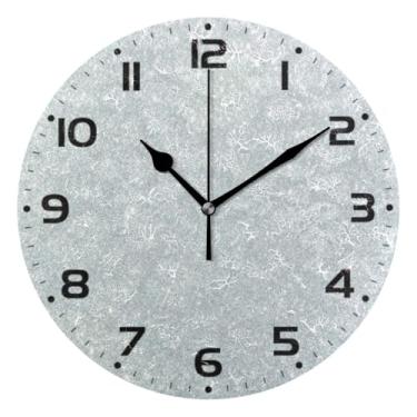 Imagem de JUZIHAI Relógio de parede prateado com textura brilhante, silencioso, sem tique-taque, redondo, operado por bateria, fácil de ler, relógio decorativo de parede para casa, cozinha, sala de estar