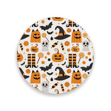 Imagem de JUZIHAI Conjunto de 4 porta-copos de abóbora de Halloween, porta-copos redondos de pedra de cerâmica absorvente com base de cortiça, tapete de proteção de mesa para cozinha, bar, decoração de casa