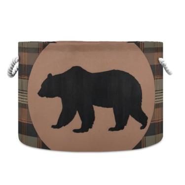 Imagem de JUZIHAI Cesta de armazenamento dobrável de urso fofo para bebê, cesto de roupa suja, cobertor com alças de corda de algodão, caixa de brinquedos dobrável, organizador de armário para quarto, berçário