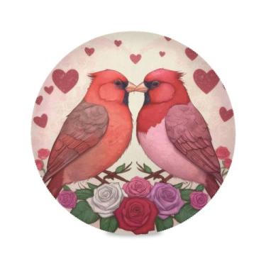 Imagem de JUZIHAI Jogo americano de pássaros vermelhos para o dia dos namorados, 38 cm, conjunto de 4 tapetes de mesa de jantar antiderrapantes resistentes ao calor, laváveis e antiderrapantes para decoração de