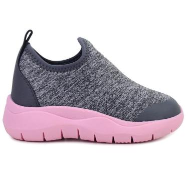 Imagem de Tênis Infantil Menina Novopé Calce Facil Cinza e Rosa - 8000-Feminino