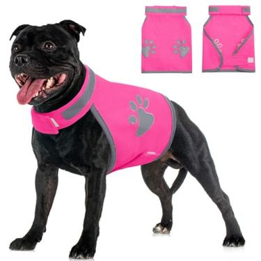 Imagem de SUNFURA Colete de segurança refletivo para cães, de alta visibilidade, ajustável, para atividades ao ar livre e caminhadas noturnas, jaqueta respirável para cães pequenos, médios e grandes (rosa, M)
