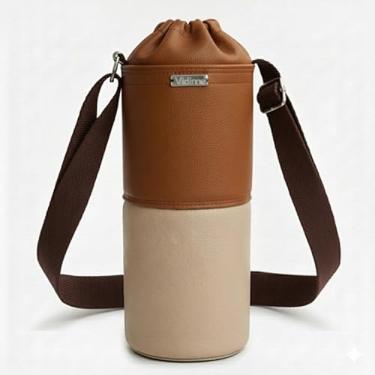 Imagem de Bolsa Térmica (MARROM COM BEGE) RAMIERE para Garrafa de 1 LITRO em Couro Sintético - Coleção Cores VERÃO 2026
