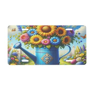 Imagem de Placa de licença de flores azuis para frente do carro placas de carro metal de alumínio adequado para caminhão, placa de porta de carro, bar, café, acessórios automotivos para homens e mulheres 15 x