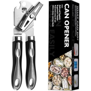 Imagem de Abridor de latas manual de aço inoxidável multifuncional e abridor de garrafas, abridor de lata manual resistente com botão de giro fácil, lâmina afiada, borda lisa, ferramenta de cozinha de boa