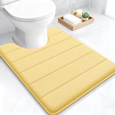 Imagem de OLANLY Tapetes de banheiro listrados de espuma viscoelástica em forma de U 61 x 50, tapetes de banho super macios e absorventes, secagem rápida, tapete de vaso sanitário lavável na máquina, tapete de