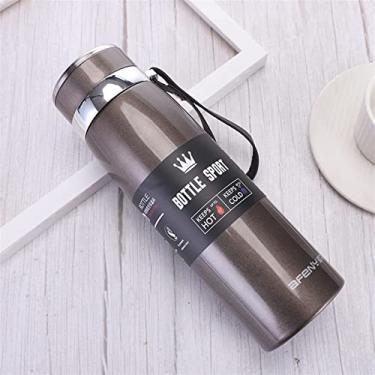 Imagem de Copo de preservação de calor de grande capacidade de aço inoxidável 304 chaleira de viagem portátil sling chaleira esportiva (cor: marrom, tamanho: 600ml)
