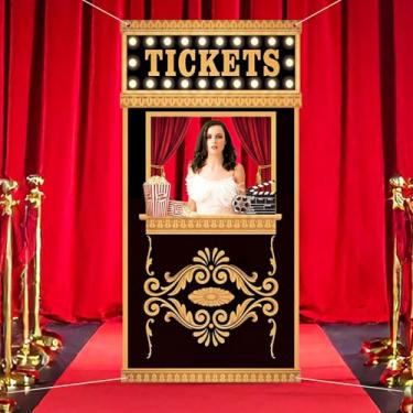 Imagem de Sliner Movie Night Birthday Party Decorations 71 x 35 Inch Ticket Booth Photo Door Hanging Banner Backdrop Props Large Movie Theater Theme Now Showing Decor Carnival Game Supplies