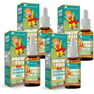 Imagem de Kit Com 04 - ImuniTrix Kids (Vitamina C + D + Zinco) 30ml Sabor Morango Flora Nativa-Unissex