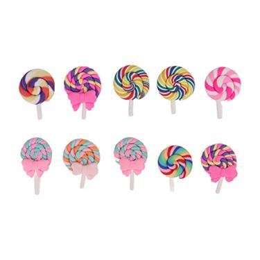 Imagem de SIWOTED 10 peças decoração de pirulito de argila desbotada cor brilhante durável luz ampla aplicação pirulito de argila para chaveiro de joias DIY