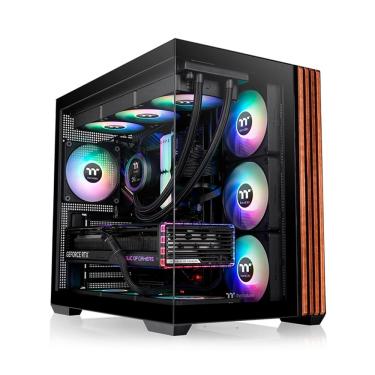 Imagem de Gabinete Gamer Thermaltake View 380 Wood Style Mid Tower ATX Com 4 Fans ARGB Preto