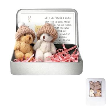 Imagem de Eagyrosi Chaveiro de urso de pelúcia em caixa com cartão inspirador – My Little Worry Bear, conjunto de 2 ursos de bolso com lata pronta para presente, amigo emocionante para amantes, amigos e família