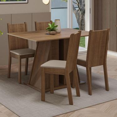 Imagem de Conjunto Sala De Jantar Mesa Tampo De Madeira 4 Cadeiras Rustic/bege Marilyn Madesa