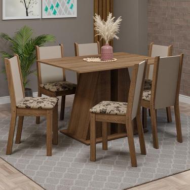 Imagem de Conjunto Sala De Jantar Mesa Tampo De Madeira 6 Cadeiras Rustic/bege Marrom Wendy Madesa