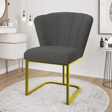 Imagem de Cadeira Jantar Flor Mesa Cozinha Reforçada Base Metal Dourada