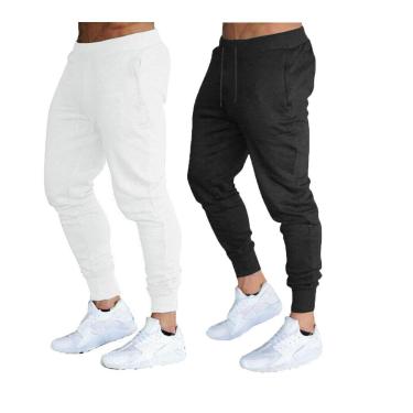 Imagem de KIT COM 02 CALÇAS MOLETOM MASCULINA PLUS SIZE JOGGER SLIM FIT BÁSICA LISA-BRANCO-PRETO-G3-Masculino