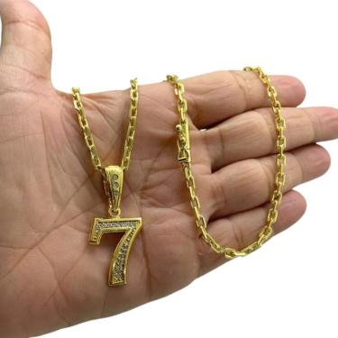 Imagem de Cordão 4Mm Cadeado + Pingente 7 - Banhado A Ouro