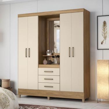 Imagem de Guarda Roupa Casal Capelinha Londes 4 Portas 3 Gavetas MDP Amendola-Off White Mais de Casa