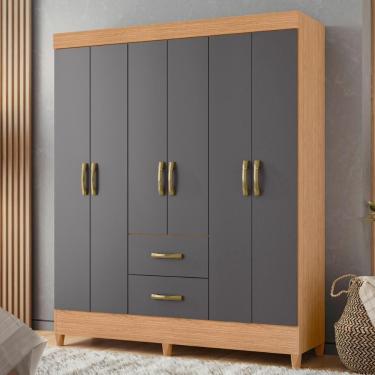 Imagem de Guarda Roupa Casal Cancun 6 Portas 2 Gavetas MDP Freijó Titanium Casa H