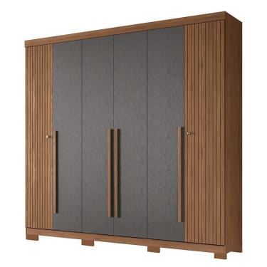 Imagem de Guarda Roupa Casal Buriti Ripado 6 Portas 4 Gavetas MDP-MDF Jatobá-Grafite Santos Andirá