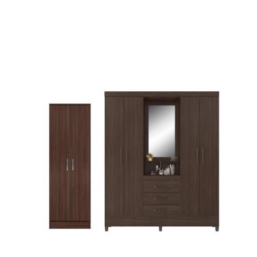 Imagem de Conjunto Guarda Roupa Casal e Sapateira 4 Portas de Bater 3 Gavetas Cafe Touch Mais de...