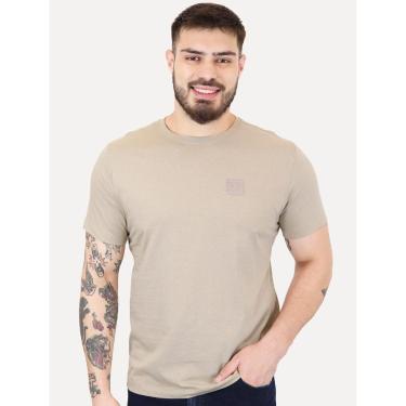 Imagem de Camiseta Calvin Klein Jeans Masculina Egyptian Cotton CK Rubber Badge Cáqui Médio-Masculino