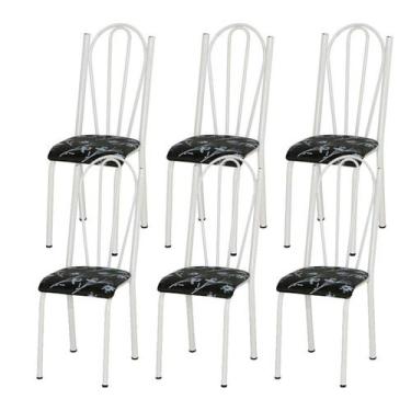 Imagem de Kit 06 Cadeiras Tubular Branca 021 Assento Preto Florido - Artefamol, 