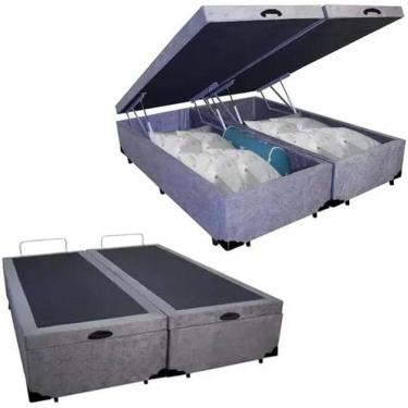 Imagem de Cama Box Baú Casal Bipartido Suede Cinza 138x188