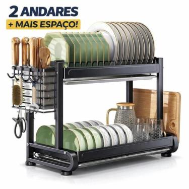 Imagem de Escorredor Pratos Copos Porta Talheres Multifuncional 2 Andares  - Top