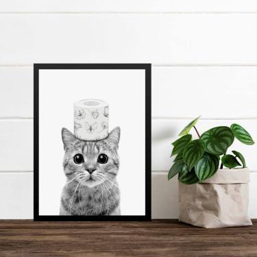 Imagem de Quadro Banheiro Gatinho Papel Higiênico 33x24cm - com vidro