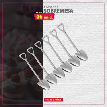 Imagem de Kit 06 Colheres de Sobremesa Inox Pá Redonda - Genérica, Prateado