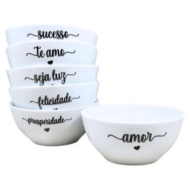 Imagem de Kit 6 Bowl Tigela Sobremesa Sorvete 250ml Frases - Porcelana Estampa:F