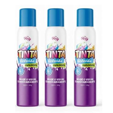 Imagem de Kit 3 Tinta Spray Lavável Cabelo Maluco Carnaval Azul Neon - My Party