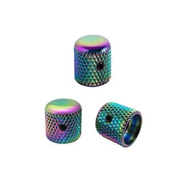 Imagem de Guyker 3 peças de botões de potenciômetro de guitarra com 6 mm (0,24") de diâmetro Vasos de eixo - botão de controle de domo de ferro serve para baixo elétrico (camaleão de arco-íris de chuva)