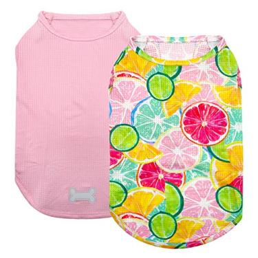 Imagem de kyeese Pacote com 2 camisetas para cães médios respiráveis para cães, camiseta regata macia, sem mangas, roupa para cães, estampa de limão