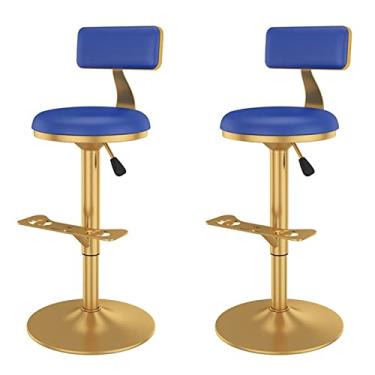 Imagem de Conjunto De 2 Bancos De Barra Giratórios Ajustáveis ​​com Costas, Cadeiras De Barra De Altura De Balcão, Pernas De Metal Dourado De Couro PU Com Apoio Para Os Pés Cadeira De Ilha De Cozinha