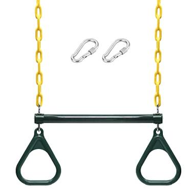 Imagem de Tingpai T peze Swing Bar and Rings Conjunto de nço de playground pa serviços pe os com correntes e mosquetões de 47 '' revestidos de
